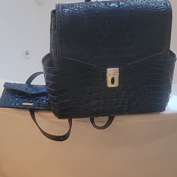 Brahmin Handbags - Brahmin Navy Croc-Embossed Backpack with Matching Wallet